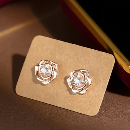 100% 925 Sterling Silver 3mm Moissanite Diamond Stud Earring For Women Romantic Rose Flower Earring Sparkling Fine Jewelry