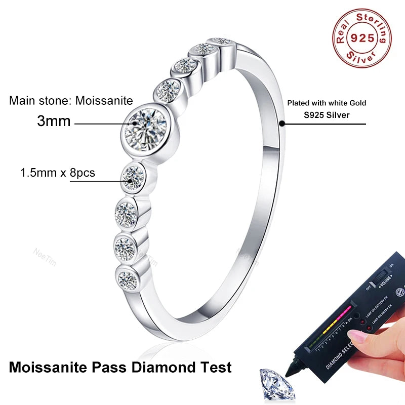 Full Moissanite Ring Engagement Rings for Women 925 Sterling Silver with White Gold Plated Wedding Promise Eternity Band