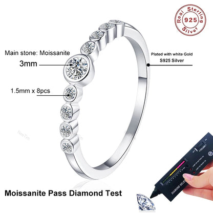 Full Moissanite Ring Engagement Rings for Women 925 Sterling Silver with White Gold Plated Wedding Promise Eternity Band