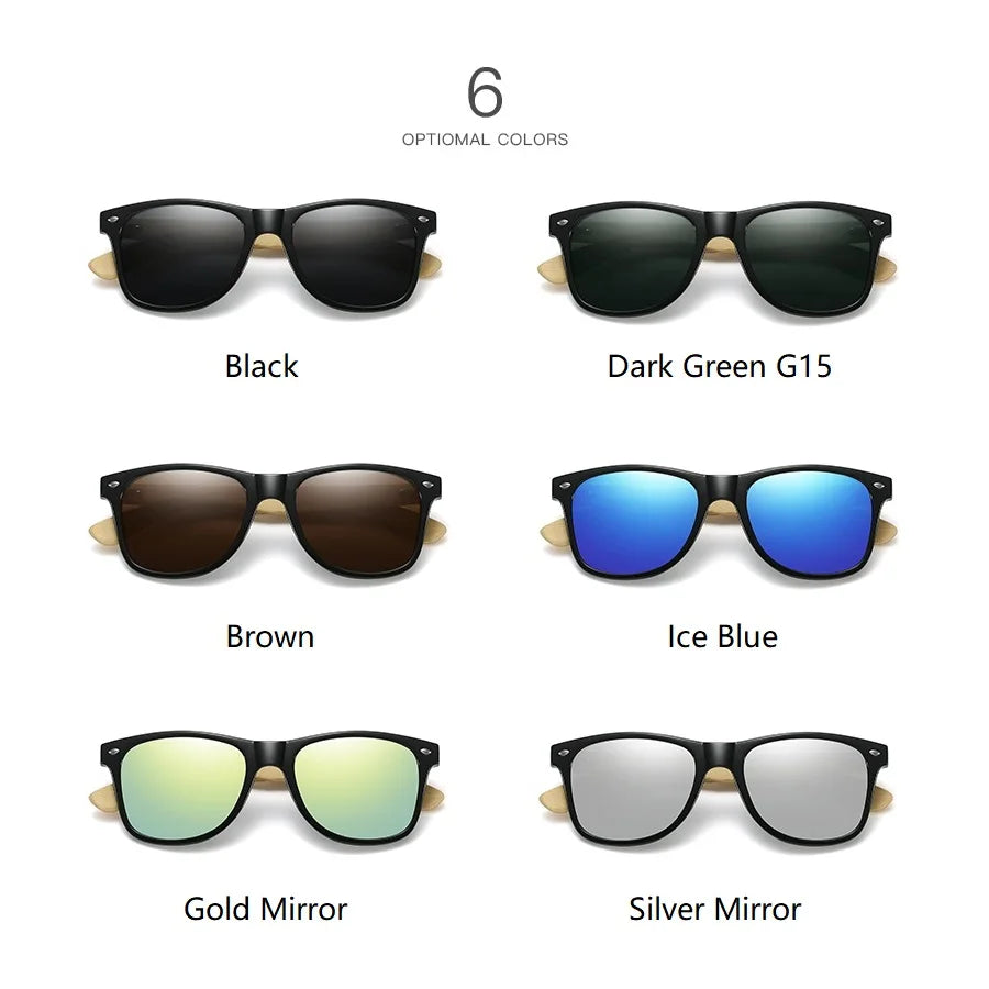 Fashion Bamboo Wood Vintage Square Sunglasses Men Women Luxury Brand Designer Sun Glasses Wooden Driving Fishing Eyewear