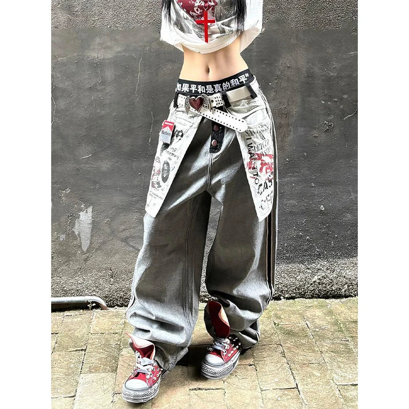 Women's Grey Gothic Y2k Oversize Jeans