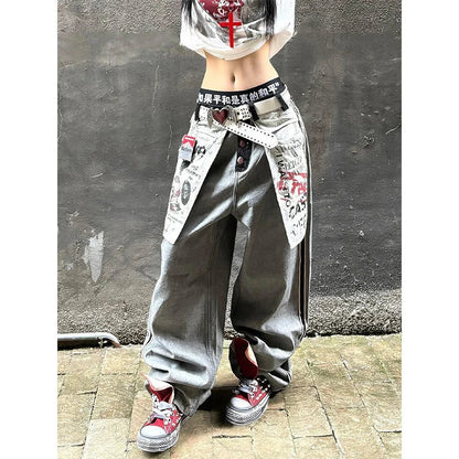 Women's Grey Gothic Y2k Oversize Jeans
