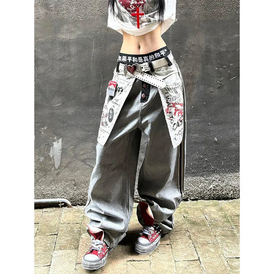 Women's Grey Gothic Y2k Oversize Jeans