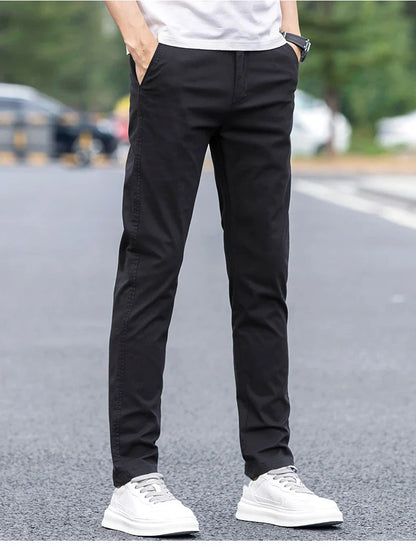 Slim Fit Straight Thin Casual Pants for Men Business Classic Stretch 98% Cotton Soft Spring Summer Trousers Brand Clothing