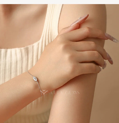 Marquise Cut 1ct Moissanite Bracelet S925 Silver Adjustable Cross-linked Chain Elegant Birthday Gifts Jewelry for Women