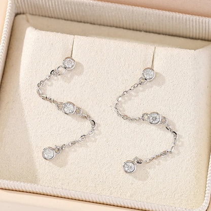 2.5mm Bubbles Tassel All Moissanite Drop Earrings for Women Sparkling Round Cut Female Jewelry S925 Sterling Silver