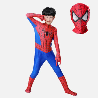 Kids Superhero Onesie Movie Character Role Play Mask Costume Halloween Spider Pattern Costume Kids Holiday Gift