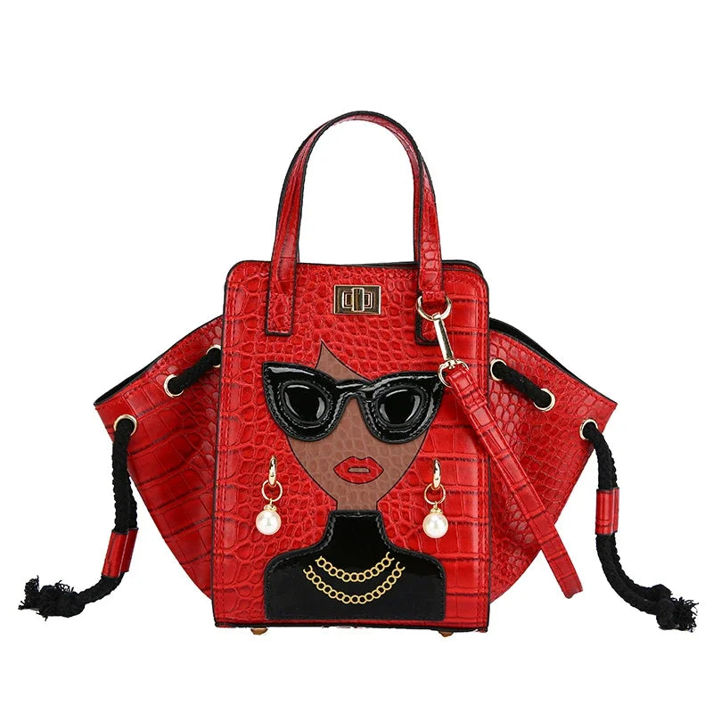 Cartoon Girl Handbag High Quality PU Leather Shoulder Bag for Women Pearl Crossbody Bag Designer Messenger Bag Female Satchel
