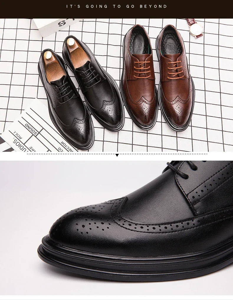 Formal Leather Shoes Men Party Social Office Shoes For Men Classic Brogue Business Wedding Shoes Men's Dress Shoes Black
