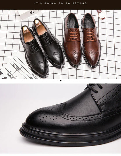 Formal Leather Shoes Men Party Social Office Shoes For Men Classic Brogue Business Wedding Shoes Men's Dress Shoes Black