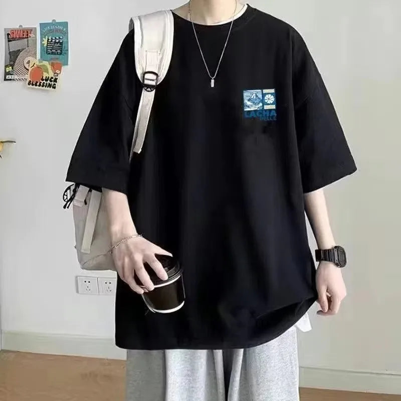 Camiseta 8GG Coreana Soltinha com Estampa Fuji Americana Japonesa e Tecido Macio, Camiseta Masculina Versátil Dupla