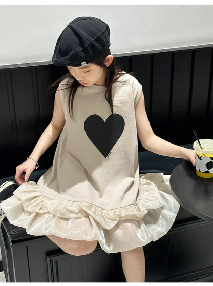 Girl's sleeveless dress new vest dress fluffy little girl princess dress children's summer big child