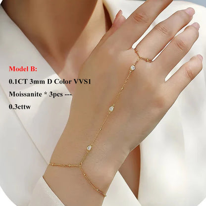 3EX Marquise Cut Moissanite Finger Chain Bracelets for Women 14-20cm Wrist Size Adjustable s925 Silver Hand Jewelry Gift