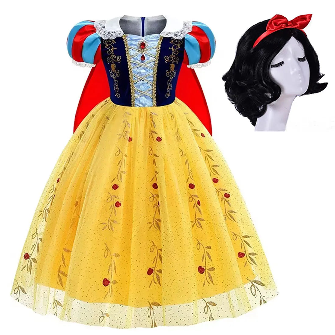 Vestido Laranja Disney Princesa Cosplay de Manga Curta Fofo com Renda para Meninas + Capa + Conjunto de Acessórios Presente de Aniversário