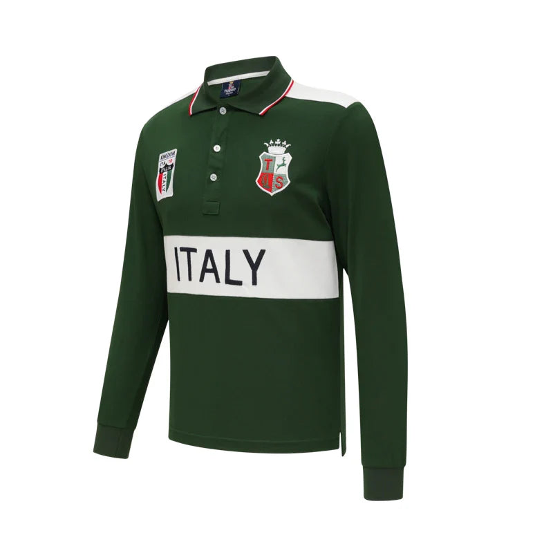 Men's polo shirt Europe Italy long sleeve casual high-end cotton embroidery luxury stitching contrast color original design