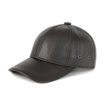 Genuine Leather Unisex Baseball Cap 100% Leather Winter Structured Flat Adjustable Back Strap Hat