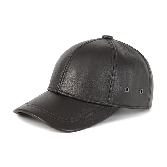 Genuine Leather Unisex Baseball Cap 100% Leather Winter Structured Flat Adjustable Back Strap Hat