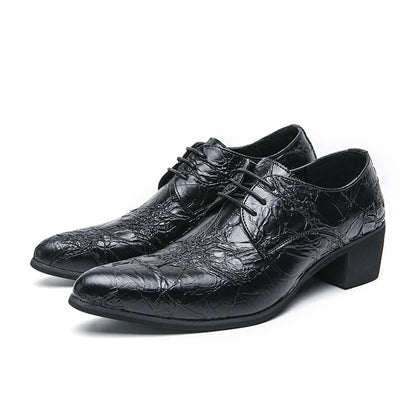 Men High Heeled Lace Up Derby Shoes PU Embossed Fashionable  Comfortable Business Formal Banquet Men Shoes