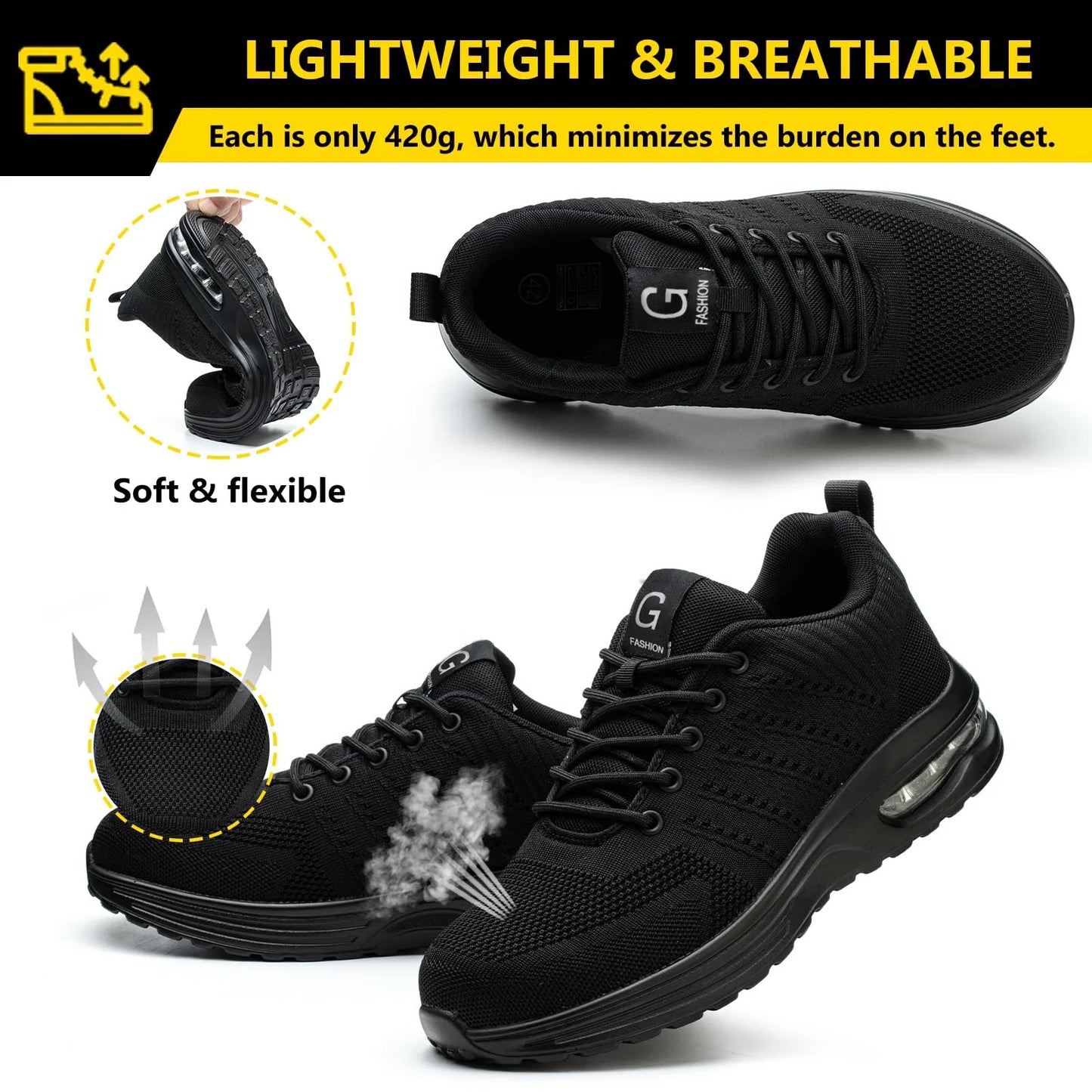 Men Steel Toe Security Protection Shoes Anti-Smash Puncture-Proof Work Shoes Wear-Resistant Construction Shoes Safety Shoes