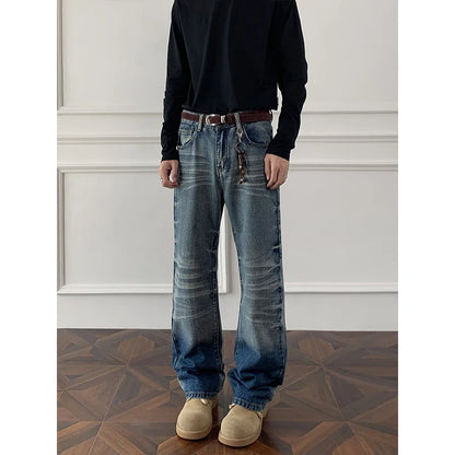 Cleanfit cat whisker gradient jeans for men, autumn niche design pants, American retro straight leg micro flared pants