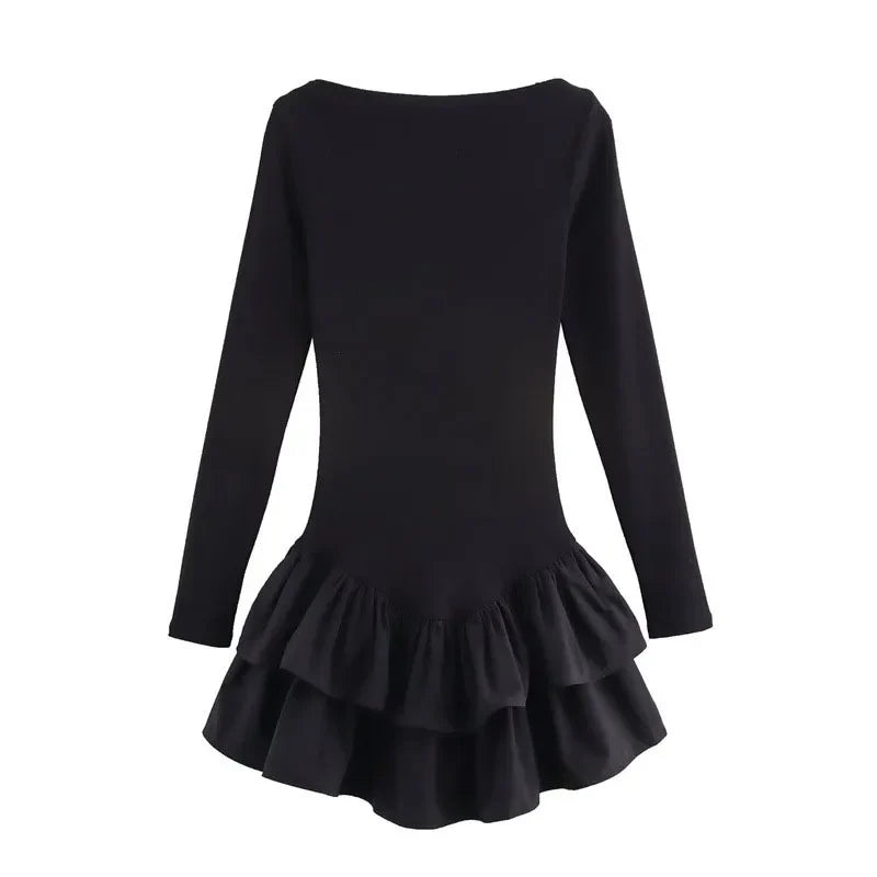 Womens Dresses Ruffled Corset Dress Summer 2025 Red Brown Black Dress O-Neck Long Sleeve Dresses Layered Party Vestidos 066