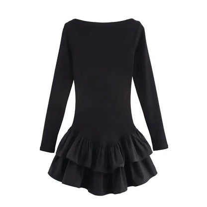 Womens Dresses Ruffled Corset Dress Summer 2025 Red Brown Black Dress O-Neck Long Sleeve Dresses Layered Party Vestidos 066