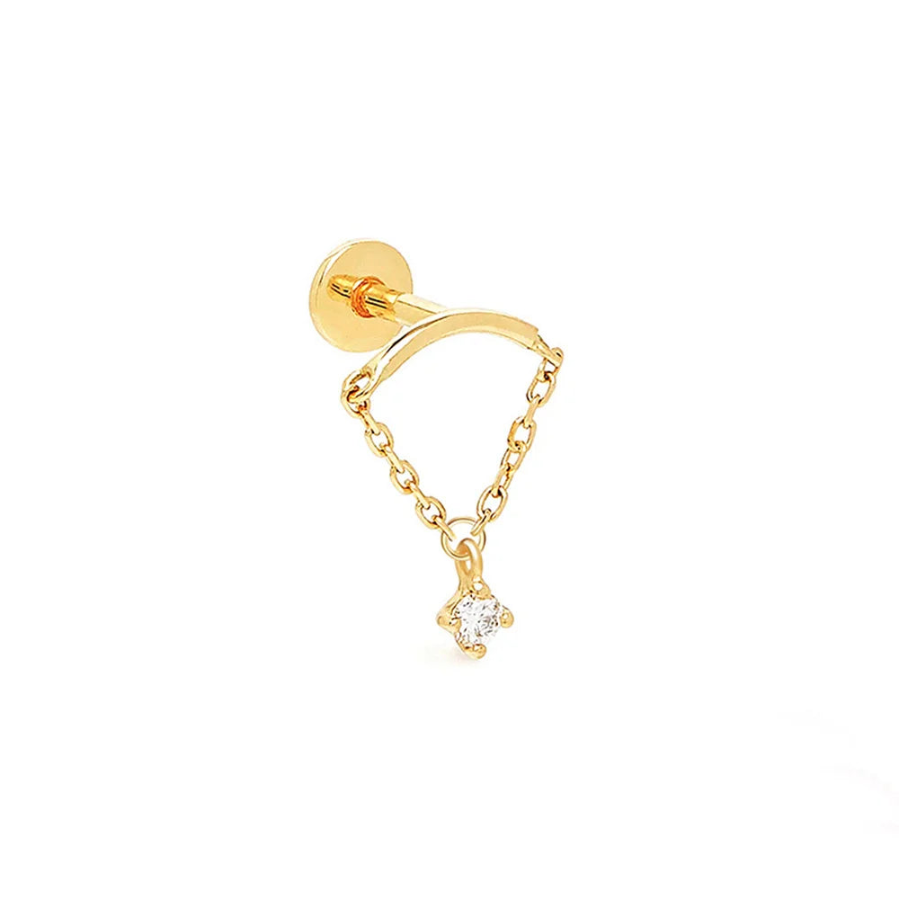 1PC 925 Sterling Silver Crown Horse Eye Zircon Heart Flat Head Cartilage Piercing Stud Earring For Women Claasic Earring