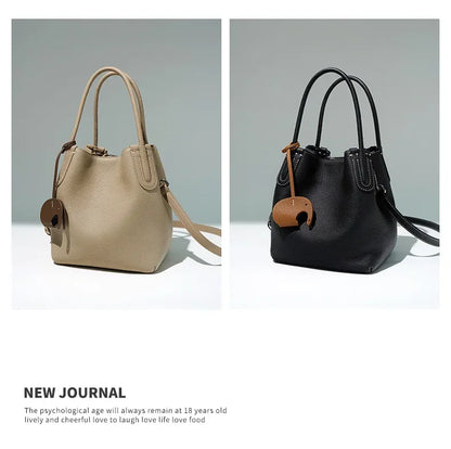 Head Layer Cowhide Vegetable Basket Bag Genuine Leather Cell Phone Crossbody Bag Commuter Shoulder Bucket Bag