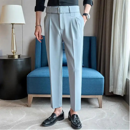 Quality Male Boutique Men Formal Wear Wedding Dress Trousers Men Belt Design British Style Business Casual Slim Suits Pants 3XL