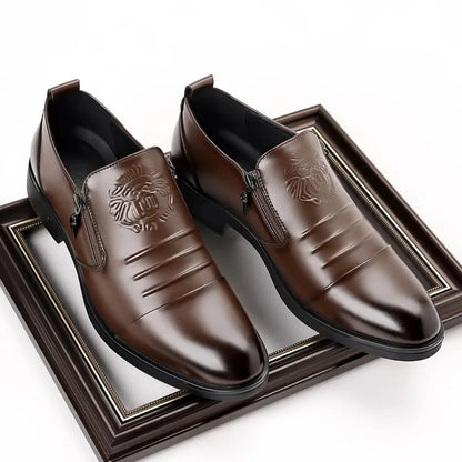 Men's leather casual shoes, fashionable business oxford shoes, zipper pointed leather shoes