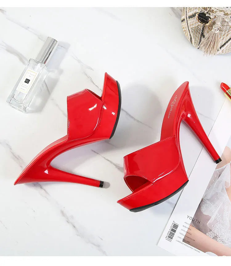Slippers Women Summer 2022 New Black High Heels 13 CM  Color Club Sexy High Platform Thin  Party Girl Show Sandals  Size 34-43