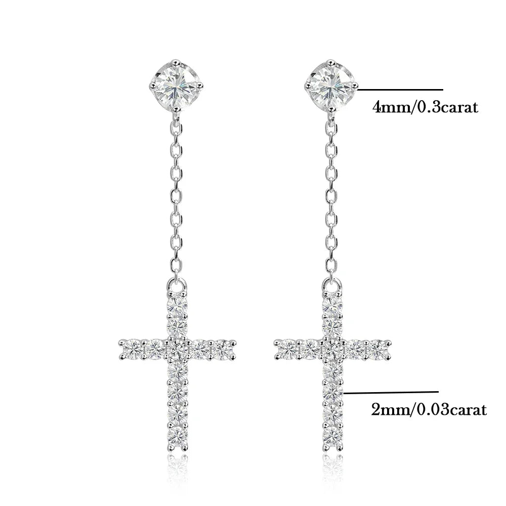 Cross Shape Full Moissanite Drop Earrings for Women Men 925 Sterling Silver Long Diamond Earring with Certificate Fine Jewelry