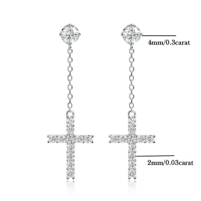 Cross Shape Full Moissanite Drop Earrings for Women Men 925 Sterling Silver Long Diamond Earring with Certificate Fine Jewelry