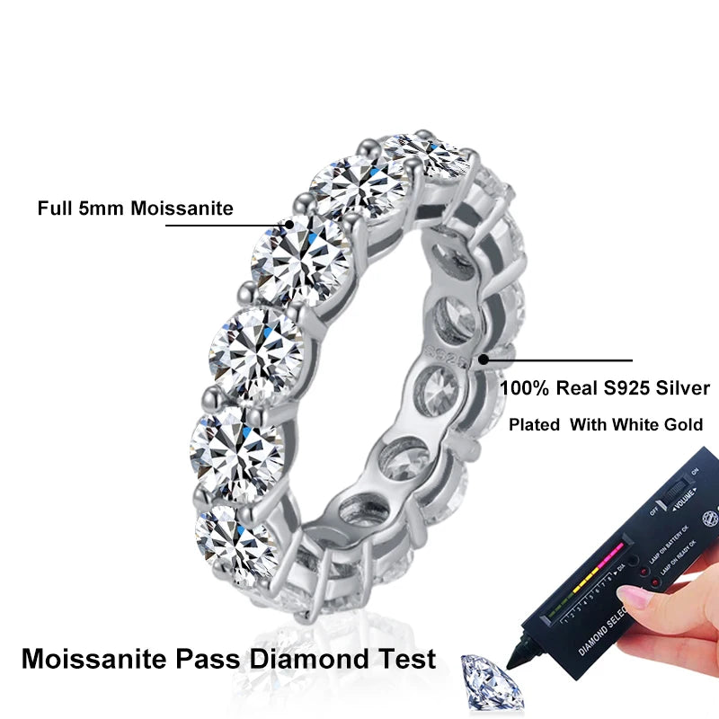 5mm Full Moissanite Ring for Woman Wedding 925 Sterling Silver Rings Lab Diamond Engagement Eternal Band Fine Jewelry