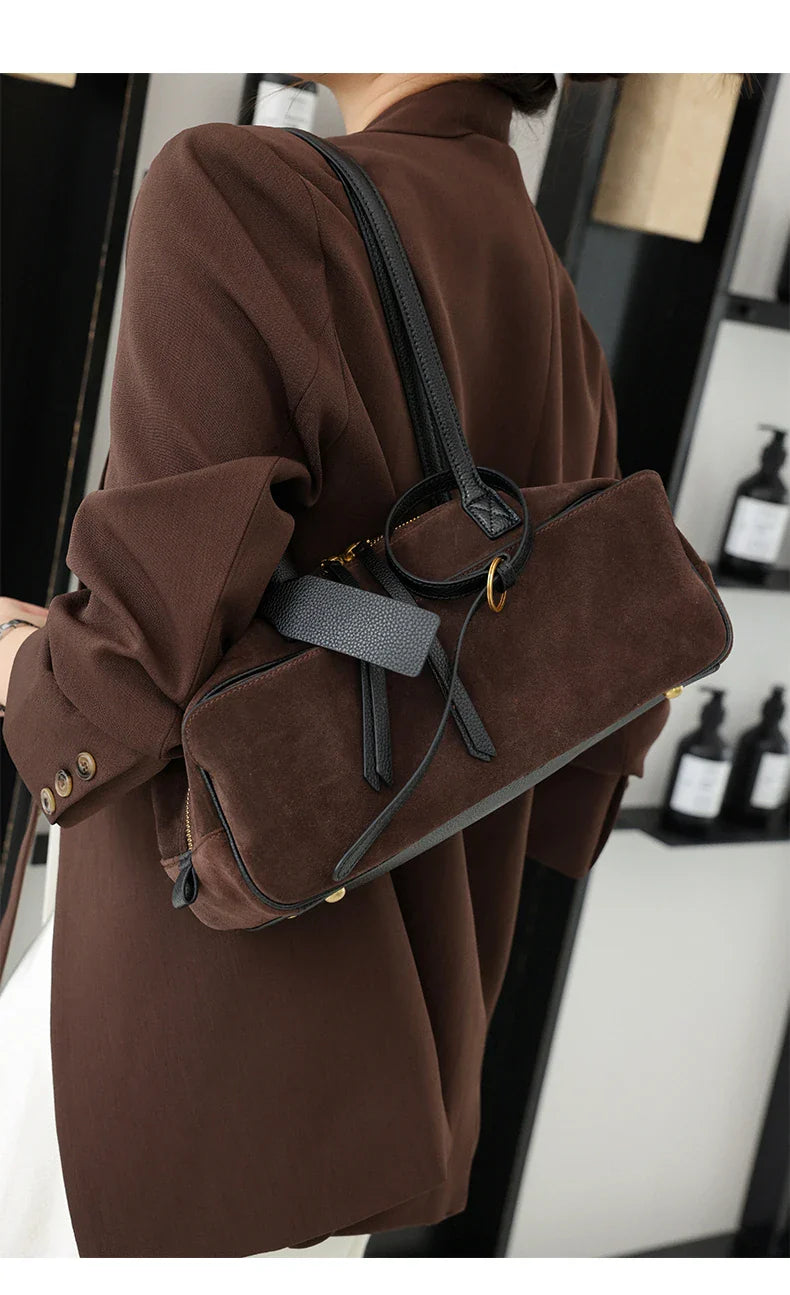 Autumn winter Women's Cow Genuine Leather Tote Bag suede commuting Cowhide Handbags Large Capacity Designer Luxury velvet Bags