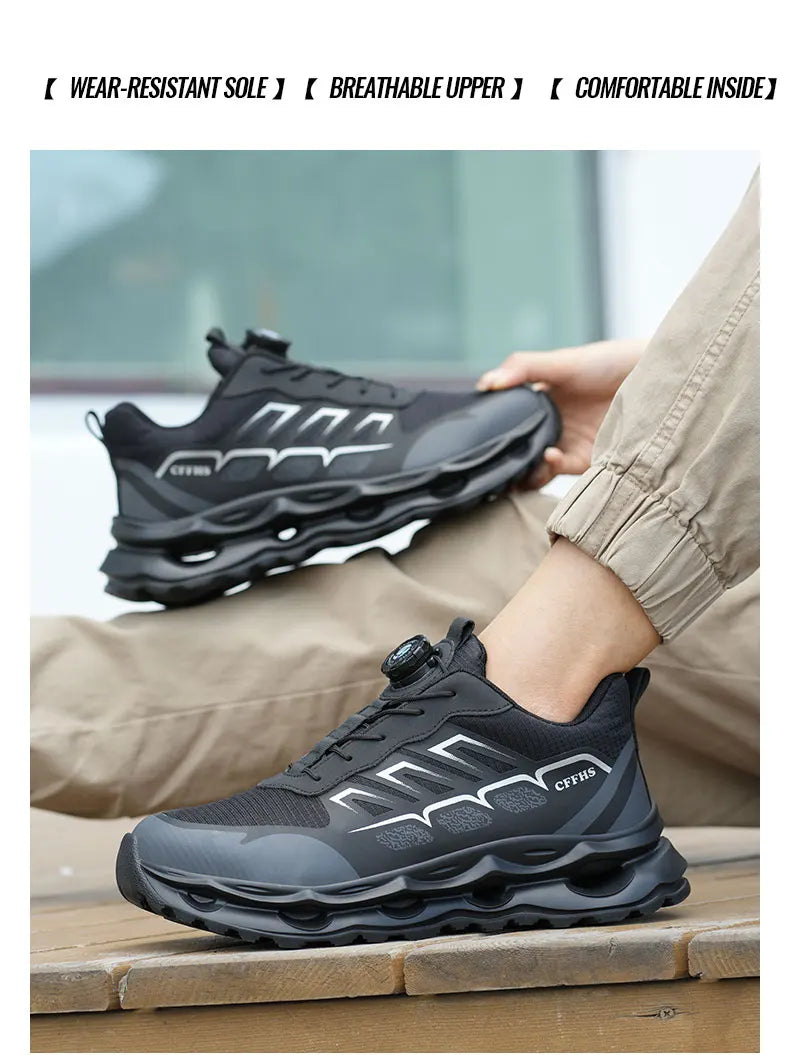 Fashion Steel Toe shoes Work Sneakers Safety Shoes Men Rotating button Protection Shoes Puncture-Proof Indestructible shoes
