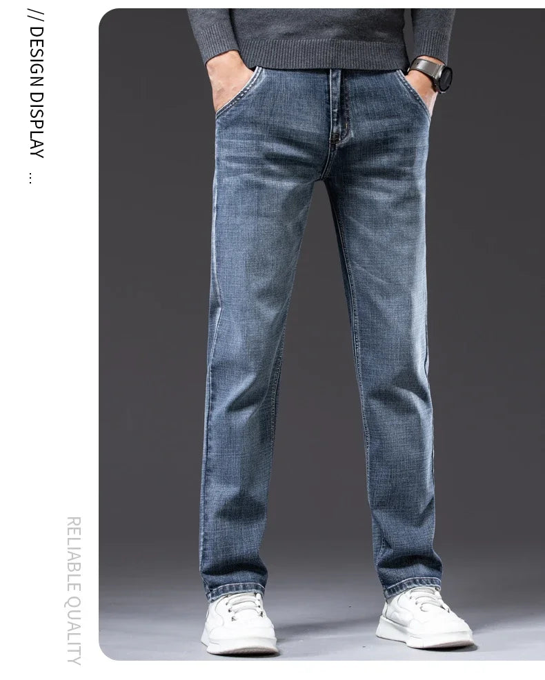 Autumn Winter New Business Men's Jeans Classic Fashion Stretch Washed Casual Denim Trousers Comfortable Straight Male pants