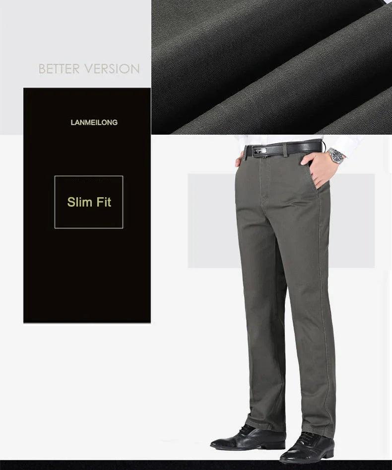 New Arrival 100% Cotton Summer Spring Men's Casual Pants Fashion Solid Black Beige Gentle Thicken Trousers Brand Smart Suit Pant