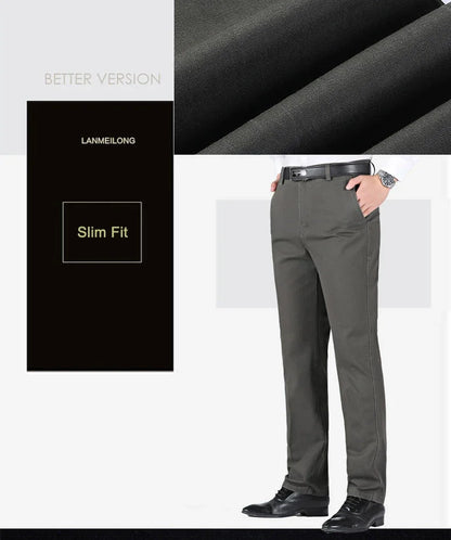 New Arrival 100% Cotton Summer Spring Men's Casual Pants Fashion Solid Black Beige Gentle Thicken Trousers Brand Smart Suit Pant
