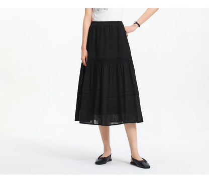 Skirt Women Elastic Waist A-Line Elegant 2025 New Summer Patchwork Lace Polka Dot Long Skirt Graceful for Daily Wear