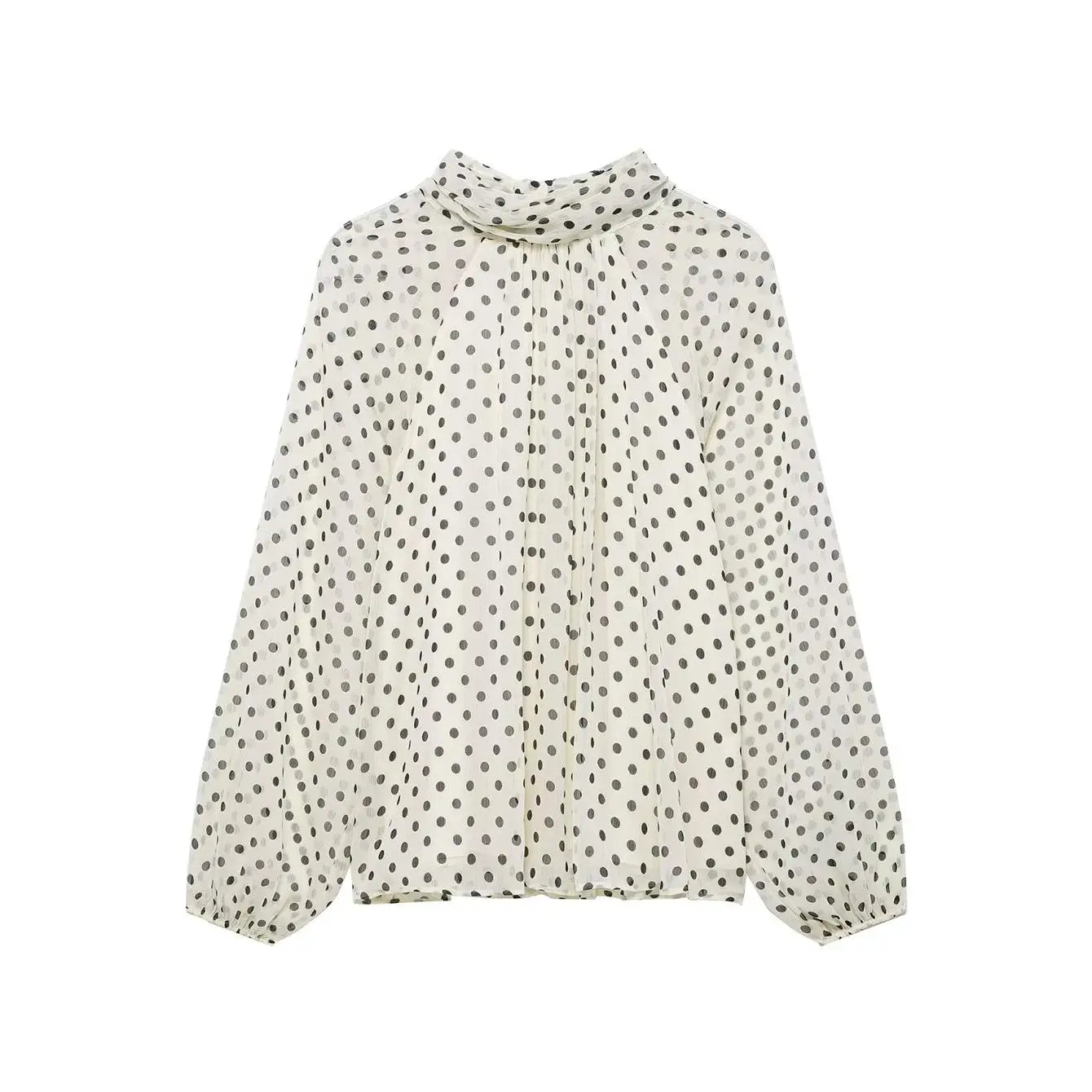 New Women Bow Collar Blouse Vintage Polka Dot Printed Loose Tops Fashion Elegant Spring Long Sleeve Commuting Shirts