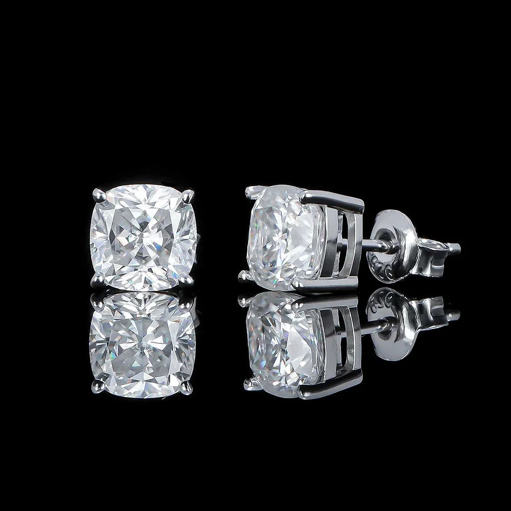 Certified Cushion Cut Moissanite Diamond Stud Earrings 0.5/1ct 925 Sterling Silver Plated 18k Gold Earring for Women Men