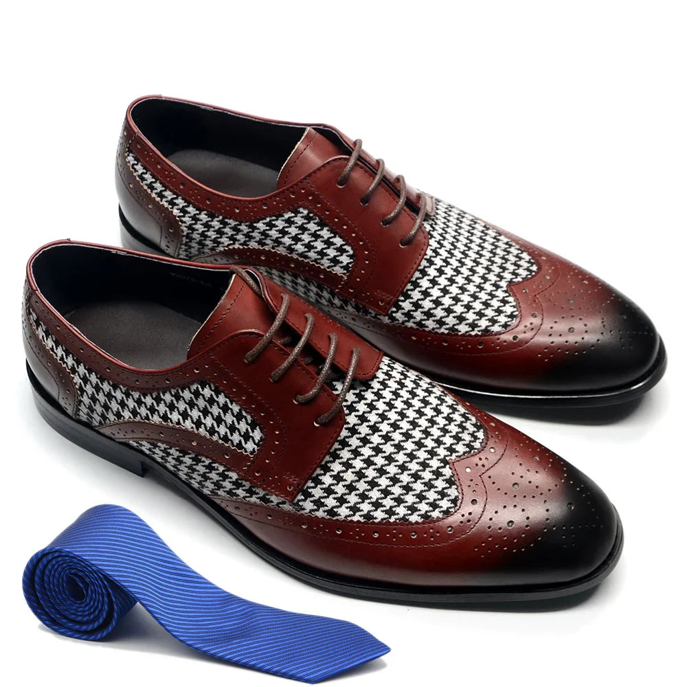 Mens Dress Shoes Original Luxurry Fabric and Genuine Leather Brogue Social Party Business Lace Up Derby Wedding Formal Shoes Men