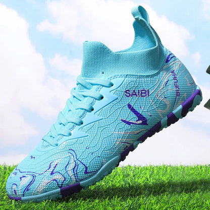 football boots sneakers chuteira society soccer shoes Above the ankle but not to the knee Anti-slip column Sole spikes