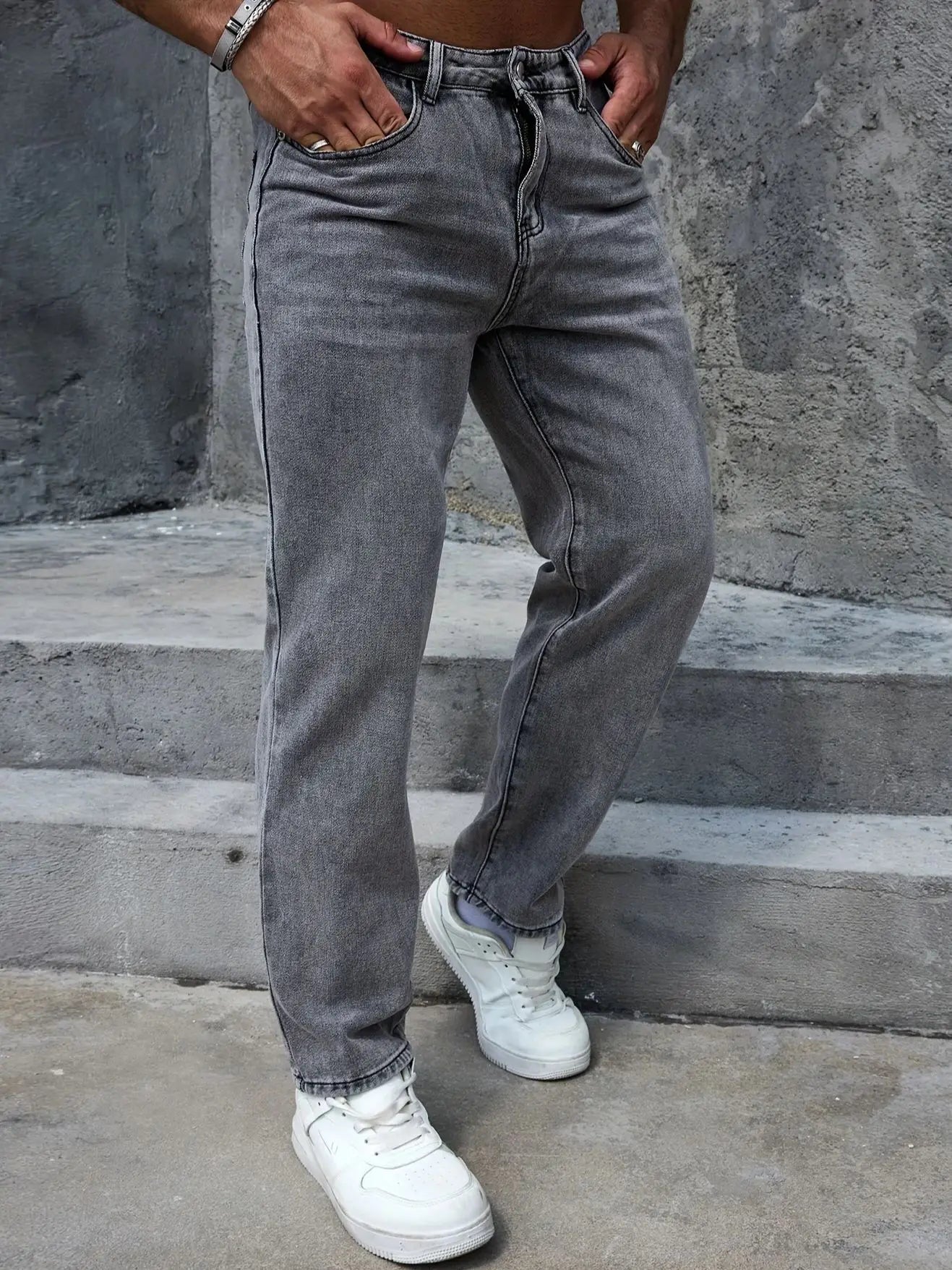 Calça Jeans Masculina Casual 2025 cinza regular-fit Calças versáteis Conforto para todas as estações tamanho UE 44-52 EUA 34-42