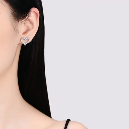 All Moissanite Earrings for Women Heart Shape S925 Sterling Silver with Gold Plated Earring Wedding Party Fine Jewelry