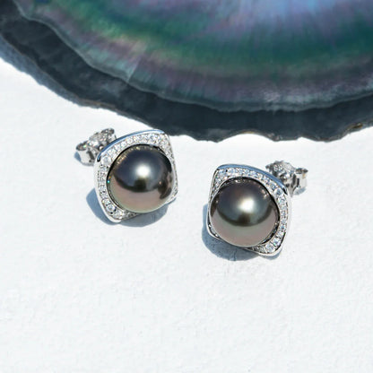 9-10mm Natural Tahitian Pearl Stud Earrings With Cer S925 Sterling Silver High Luster Seawater Pearl Earrings For Woman