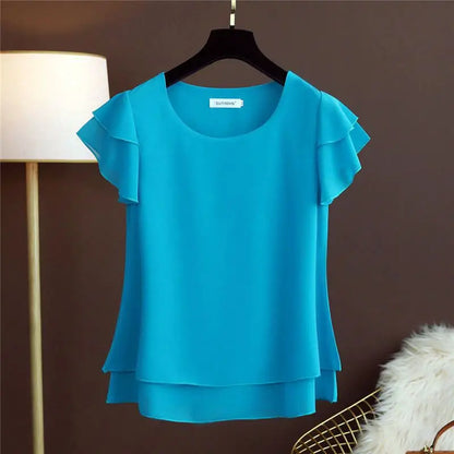 Fashion Brand Summer Oversized Loose and Thin Casual Blouse Top Short Sleeve Chiffon Top White Blouse Green Women’s Tops M-6XL
