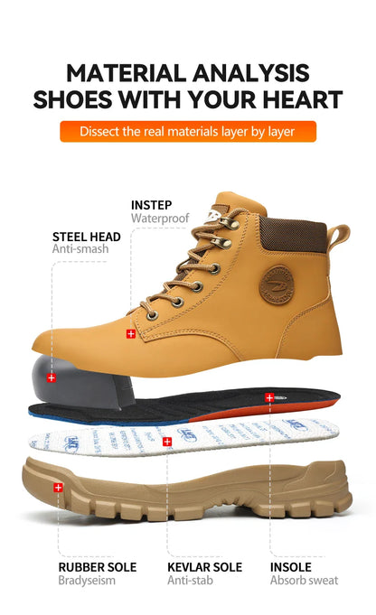 Safety Shoes Steel Toe Work Shoes Men Lightweight Kevlar-Midsole Industrial Work Boots Anti-puncture Protection Tactical Boots