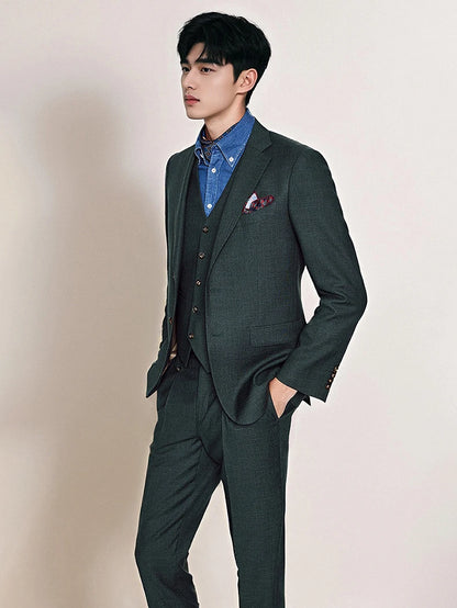 Men's Dark Green Suit Business Casual Wedding Suit Blazer & Pant Set Groom Tuxedo Alternative for Professional Office & Ceremony